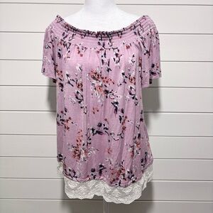 Xhilaration lavender‎ floral off the shoulder blouse size L
